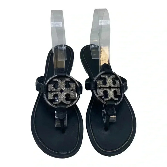 Tory Burch Miller rhinestone black leather thong Sandal size 9.5 - Picture 9 of 9